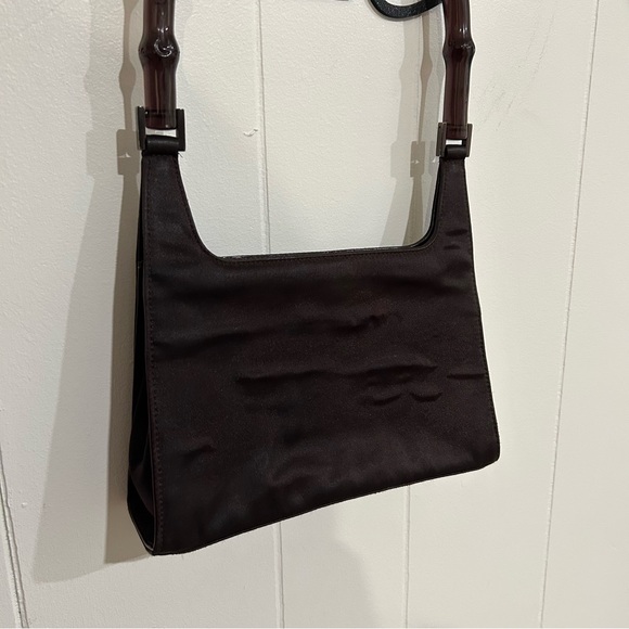 Gucci Dark Purple Satin Shoulder Bag with Bamboo Handle Vintage 1990s - Picture 2 of 13